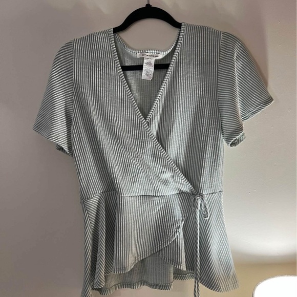 Caution To The Wind Tops - Striped Wrap Top - Green